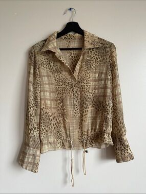 Women’s Beige Button-Down Mixed Print Shirt